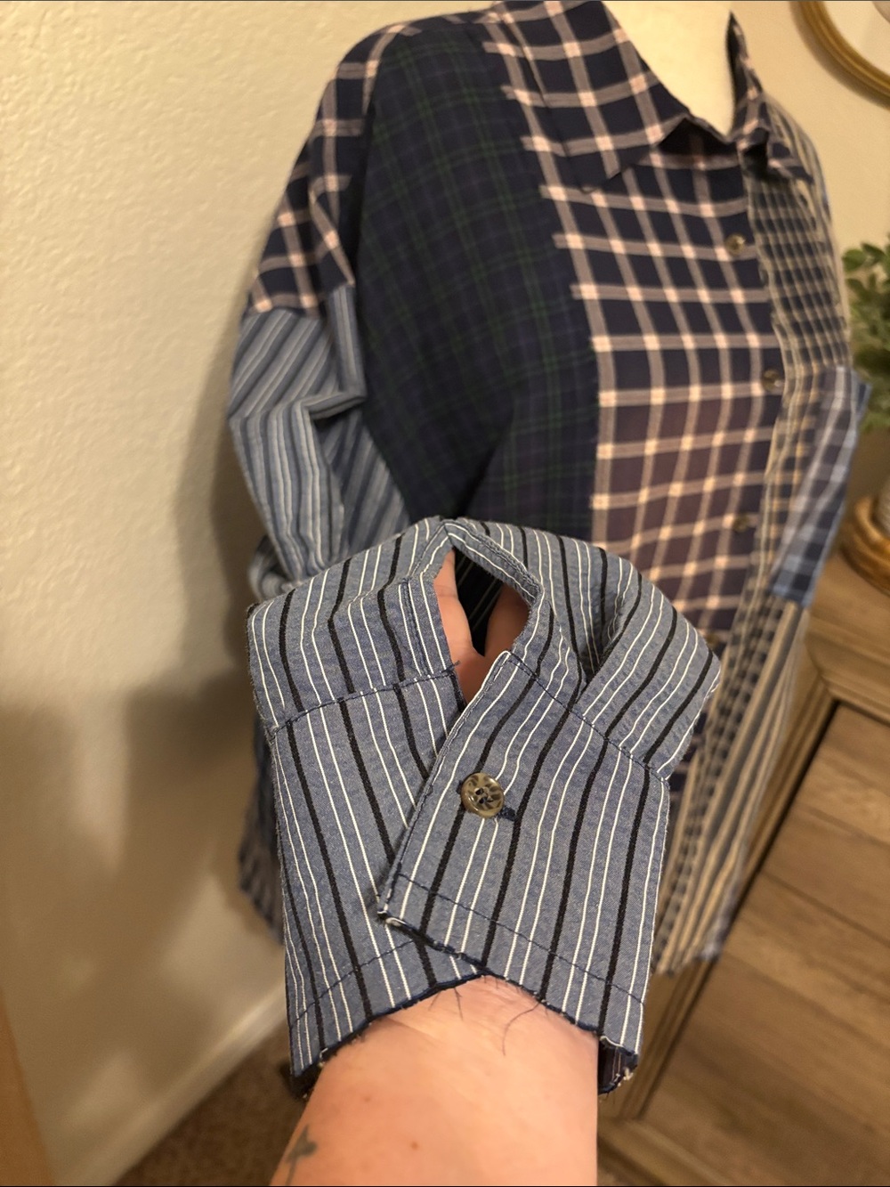 Free People The Tales Patchwork Check Stripe Button Down Size Medium NWT - Picture 7 of 10